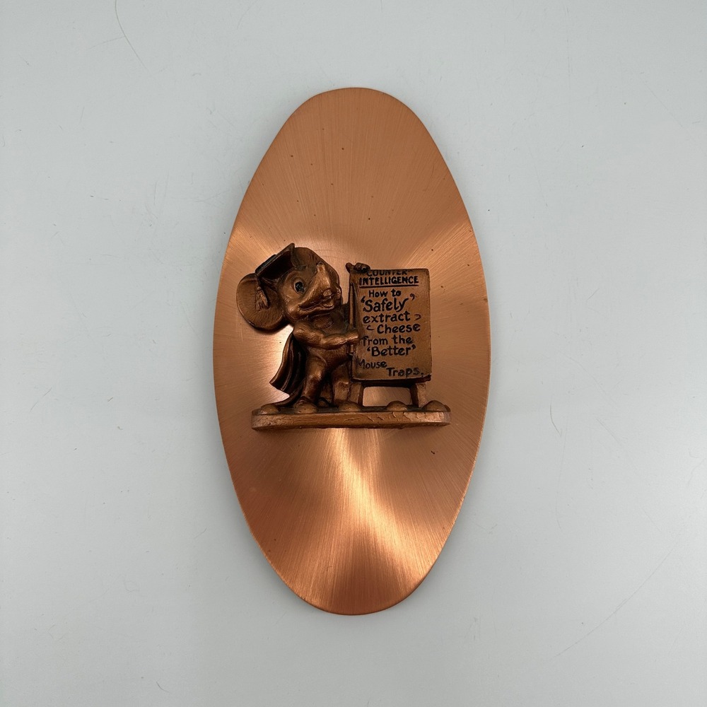 Vintage Copper Tone Counter Intelligence Mouse Scholar 3D Wall Plaque Decor